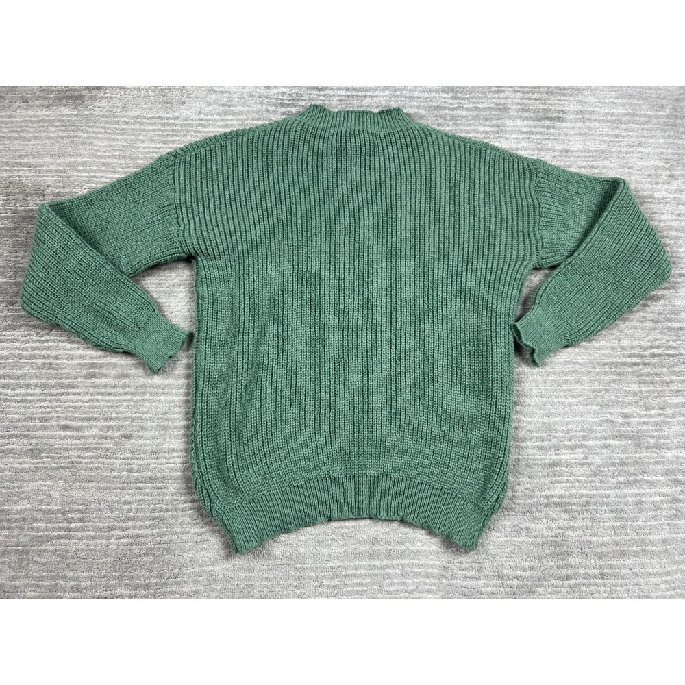 Unbranded Sweater Womens L Green Shaker Knit Pullover Crew Neck Oversized Chunky